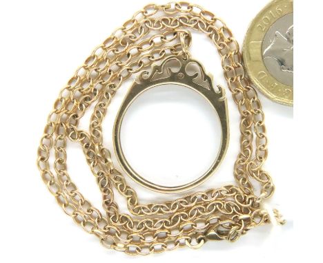 9ct gold full sovereign pendant mount and chain, 9.4g. P&amp;P Group 1 (£14+VAT for the first lot and £1+VAT for subsequent l