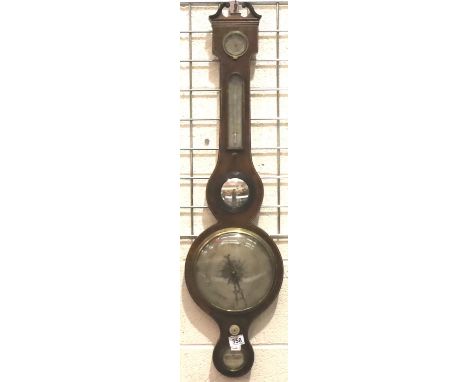 LF Walthew, Chester; an inlaid walnut cased aneroid barometer with mercury stick thermometer and level, L: 97 cm. Not availab