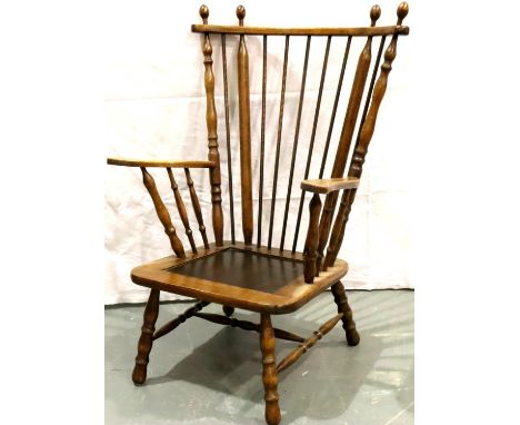 An American 20th century Colonial style stick back elbow chair, H: 105 cm. Not available for in-house P&amp;P, contact Paul O