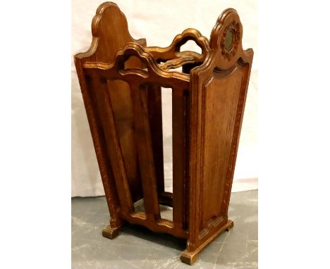 20th century carved oak stick stand, H: 57 cm. Not available for in-house P&amp;P, contact Paul O'Hea at Mailboxes on 01925 6