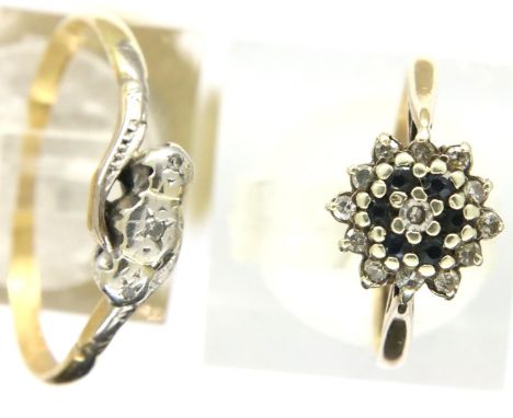Two 9ct gold and diamond set rings, both misshapen, combined 3.6g. P&amp;P Group 1 (£14+VAT for the first lot and £1+VAT for 