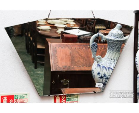 An early 20th century six sided Art Deco mirror, 89 x 41cm approx.