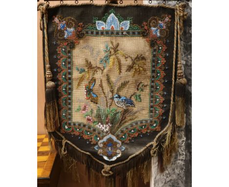 A Victorian beadwork firescreen, H.148cm