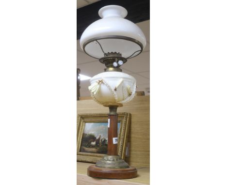 A Moore Bros bone china oil lamp on a later column