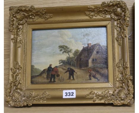 Early 19th century Dutch Schooloil on panelPeasants playing skittles15 x 20cm