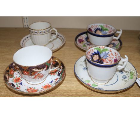 A Newhall trio and three other English porcelain cups and saucers