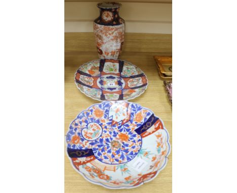 A Japanese Imari vase and two dishes