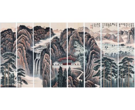 Eight Pages of Chinese Scroll Painting By Li Keran 136 x 33cm x 8 20th century.