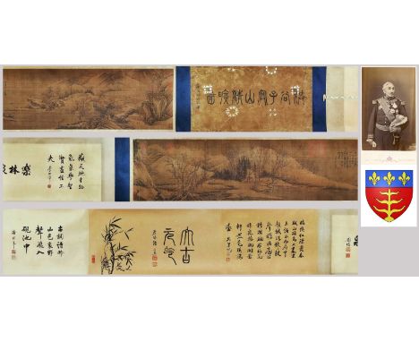 A Chinese Hand Scroll Painting By Jing Hao 32 x 208cm Five Dynasty. This lot was provided by the Montauban family, whose desc