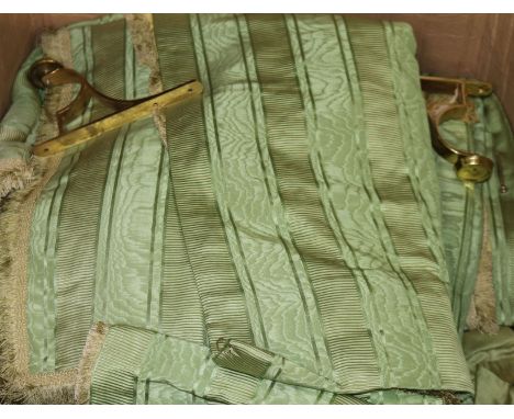 A quantity of beige damask curtains