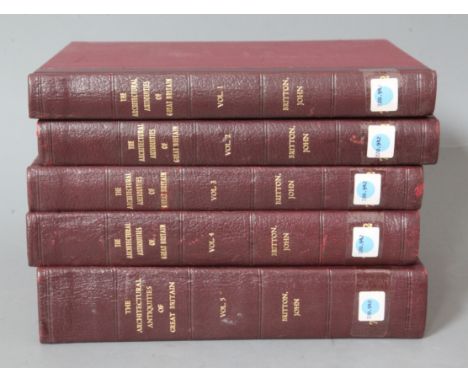 Britton, John - The Architectural Antiquities of Great Britain, 5 vols, rebound, library stamps, Longman, Hurst, Rees and Orm