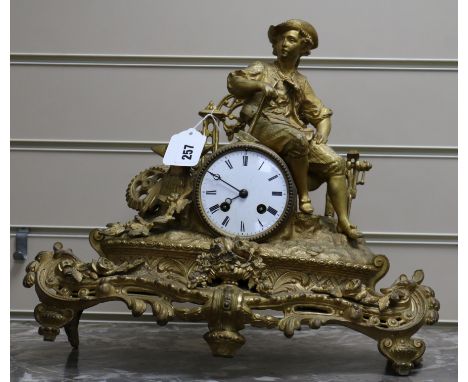 A 19th century gilt spelter figural mantel clock height 35cm