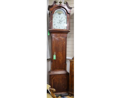 An oak longcase clock, B Downs, Mansfield H.225cm