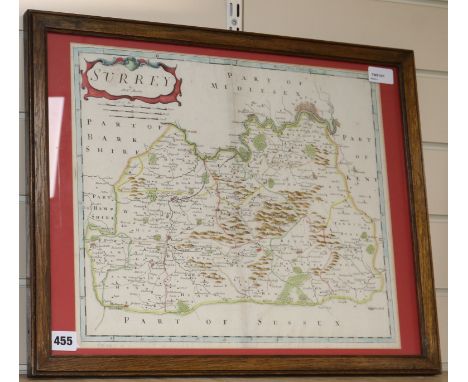 A Morden map of Surrey, later hand-coloured