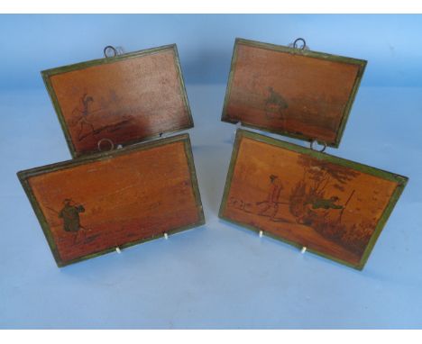 4 Wood Panel Hunting Scenes