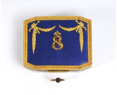 An Enamelled Box with Gilt decoration believed to have royal connection with Gold and Garnet Ring