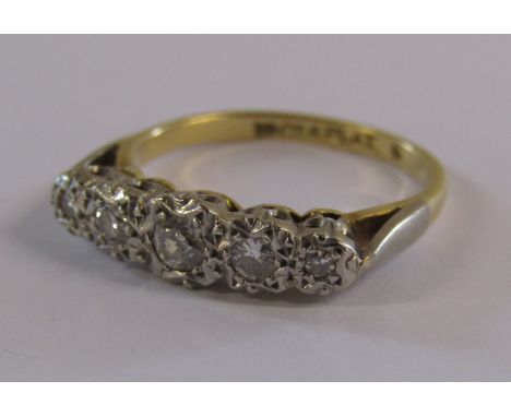 18ct gold 5 stone platinum mounted&nbsp;diamond ring - ring size K/L - total weight 3.30g - total diamond 0.25ct