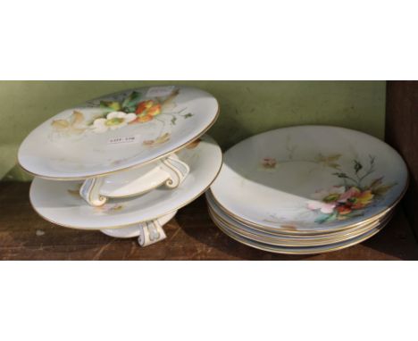 A Royal Worcester floral decorated part dessert service 