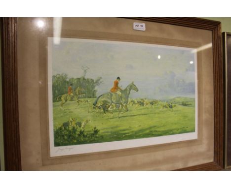 AFTER GEORGE WRIGHT 'Hunting Scene', colour proof print, signed by the artist, published by Arthur Ackerman 1933, 27cm x 45cm