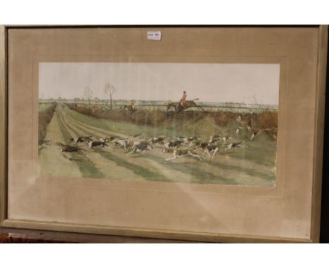 AFTER CECIL ALDIN (1870-1935) 'Hunting Scene', colour print, signed to the mount in pencil, 33cm x 68cm, gilt framed, glazed 