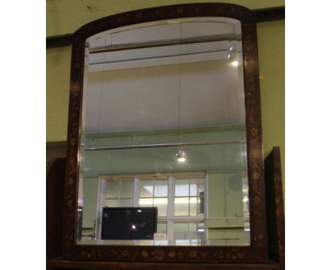 An ex dressing table mirror having floral marquetry inlaid frame and arch top bevelled plate 