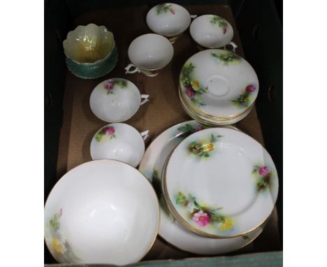A box containing a Royal Worcester floral decorated part tea service, together with a Royal Winton Lustre ware Lily pot 