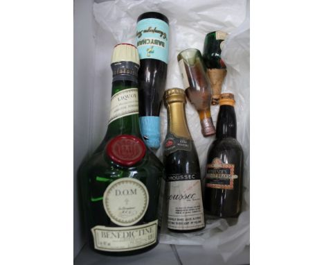 Six bottles of collector's wines/spirits to include; Benedictine, Rynbende's Cherry Brandy, Covosier Cognac, Babycham &amp; B