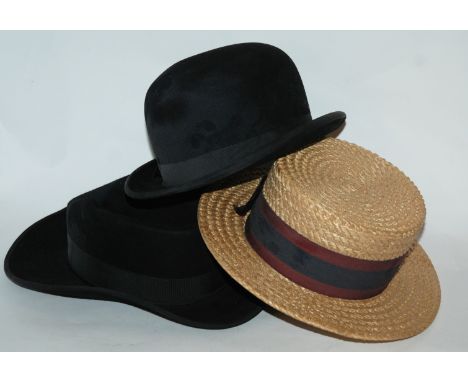 A bowler hat by Herbert Johnson, 20 x 16.5c m, straw boater and another hat Condition Report: Available upon request
