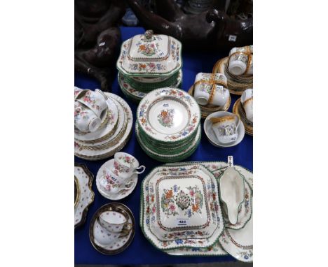 A Copeland Spode Chinese Rose dinner service Condition Report: Meat dish, smaller oval dish, sauce boat and stand, two tureen