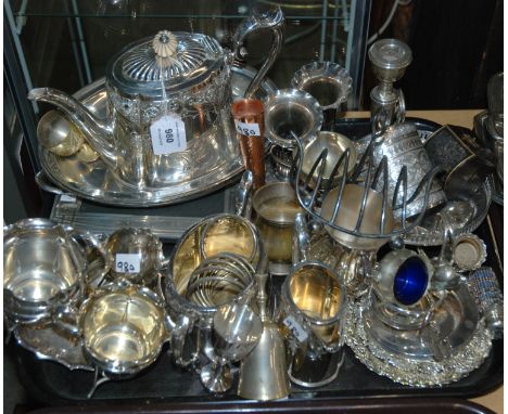 A lot comprising a tray lot of EP - tea service, toastracks etc. &amp; a tray lot of loose cutlery Condition Report: Availabl
