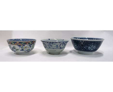 A Chinese blue and white bowl12.5cm diameter, another with enamel decoration and a later bowl Condition Report: Available upo