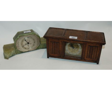 An oak cased mantle clock and onyx clock (def) Condition Report: Available upon request