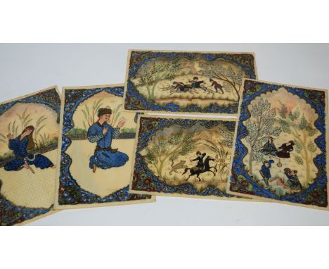 Five decorative ivorine panels, tea caddy etc Condition Report: Available upon request
