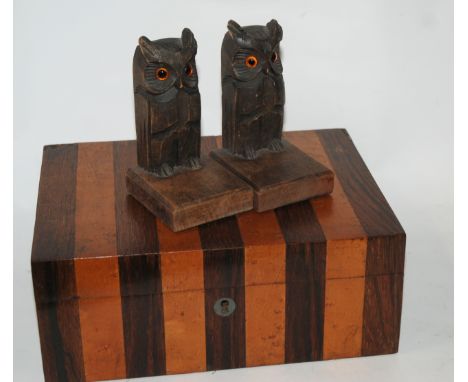 A pair of owl book ends, vintage scale and decorative box Condition Report: Available upon request