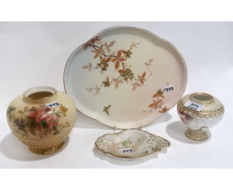 A Royal Worcester pot (no lid) decorated with flowers, a Doulton Burslem example and dish and a Pointons tray Condition Repor