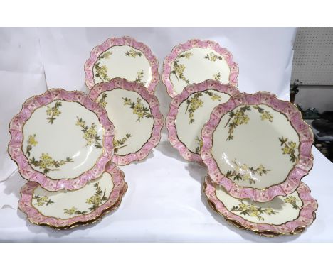 Ten Aynsley dessert plates, pattern number 2755, 22.5cm diameter Condition Report:Rubbing to gilt on rims. one is chipped to 
