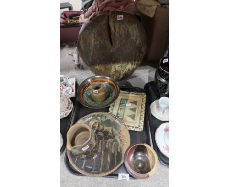 A Celtic Pottery dish, a studio pot marked D K Robertson, a matching jug and plate decorated with flowers etc Condition Repor