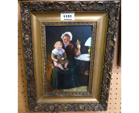 NEL VAN BAKEL (Continental School 20th Century) Mother and child, signed, oil on board, 22 x 14cmExhibition at Arlington Gall