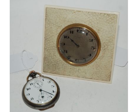 A lot comprising a shagreen mounted strut clock and a Zenith metal pocket watch Condition Report: , Neither is working and th