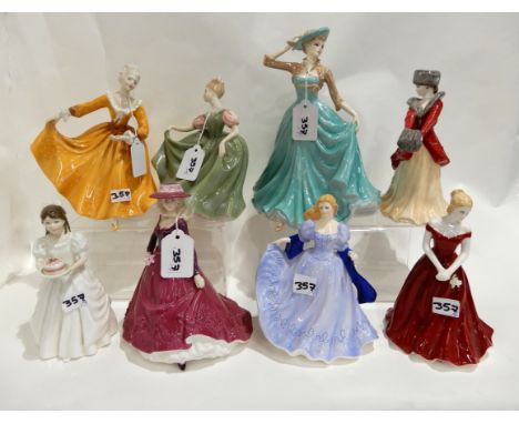 Three Royal Doulton figures Birthday Girl, Kirsty and Michele, a Coalport figure Hilary and four Royal Worcester figures Chri
