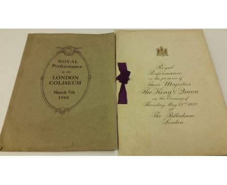 THEATRE PROGRAMMES, Royal Performance, 1916, 1930-1938, some knocks, small tears to edges and corners, foxing, light pencil a