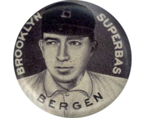 A.T.C., celluloid button, Baseball players, Bergen, Erwin, Hummel &amp; Wheat (all Brooklyn Superbas), 21mm dia., Cameo paper