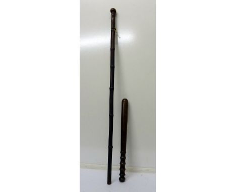 A 19th Century sword stick with bamboo scabbard and handle and a truncheon