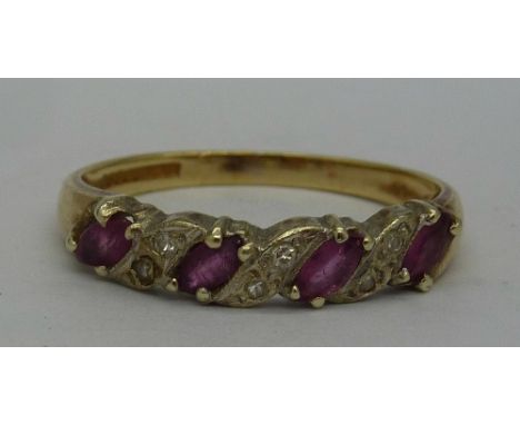 A 9ct gold, pink and white stone ring, weight 1.8g, size M