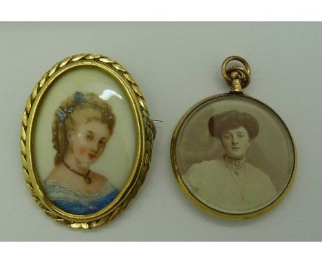 A picture locket and a Limoges portrait brooch