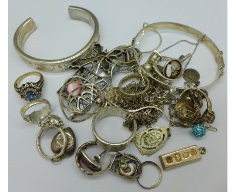 Silver jewellery including a Tiffany bangle, rings, etc., weight 160g