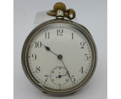 A silver pocket watch, the case stamped Omega