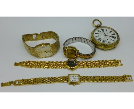 Four wristwatches including a lady's Tissot and a  Railway Timekeeper pocket watch