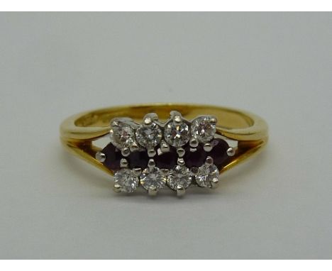 An 18ct gold, diamond and ruby ring, weight 4.1g, size O