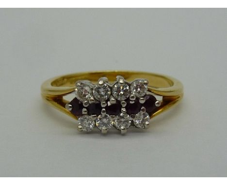 An 18ct gold, diamond and ruby ring, weight 4.1g, size O